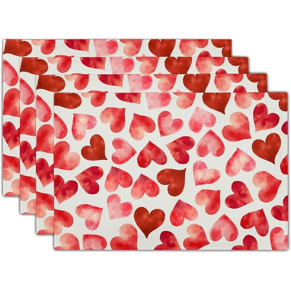 Red Heart Placemats Set of 4 18x12 Inch Valentine''s Day Linen Place Mat Heat-Resistant Washable Wipeable Wedding Anniversary Table Mat for Party Kitchen Dining Home Decor