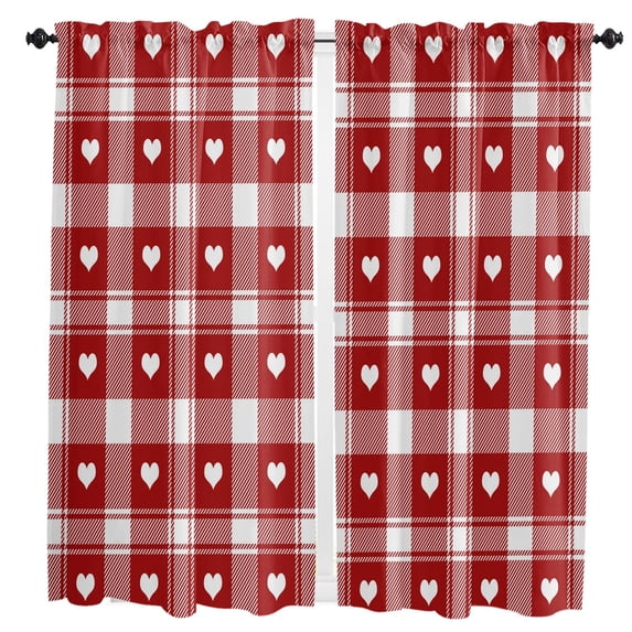 Red Heart Plaid Love Curtains Home Decor Living Room Kitchen Balcony Room Window Curtain Bedroom Patio Decoration