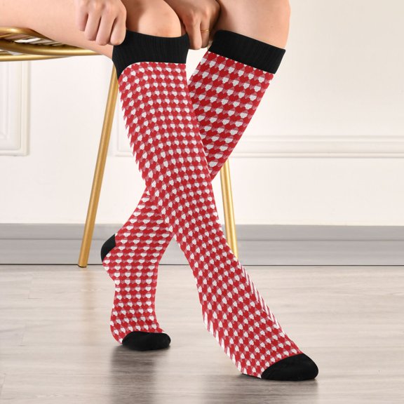 Red Heart Plaids Valentine Theme Compression Stockings Knee High Socks Unisex 1 Pair