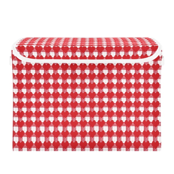 Red Heart Plaids Valentine Theme Foldable Storage Bins with Lids Handles Collapsible Storage Containers Tote Boxes 16.5 x 12.6 x 11.8 inches