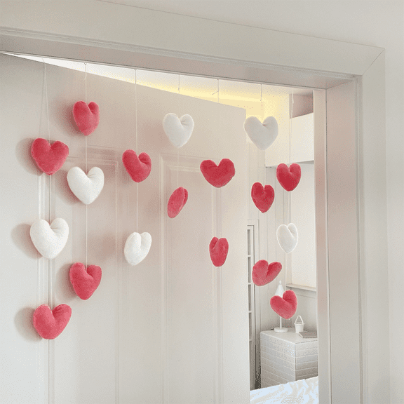 Red Heart Plush Self-Adhesive Doorway Curtain, Cute Room Decor, DIY