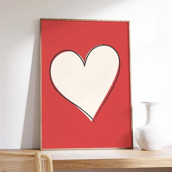 Red Heart Poster Valentine S Day Decor Wall Art Trendy Cute Poster, Unframed Size 12x18