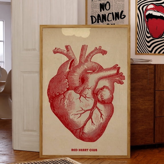 Red Heart Print Trendy Wall Art Aura Print Poster Hippie Print Vintage Poster Psychedelic Room Decor 70S Retro Wall Art