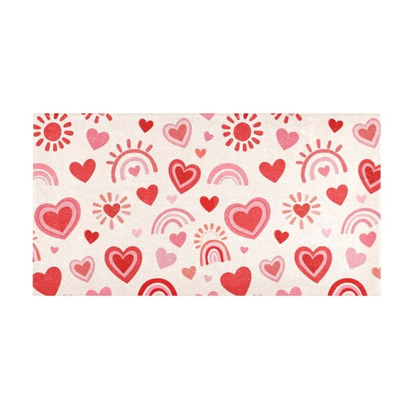 Red Heart Rainbow Pattern Bath Mat 39x20 Inch Soft Absorbent Non-Slip Plush Bathroom Rug for Floor