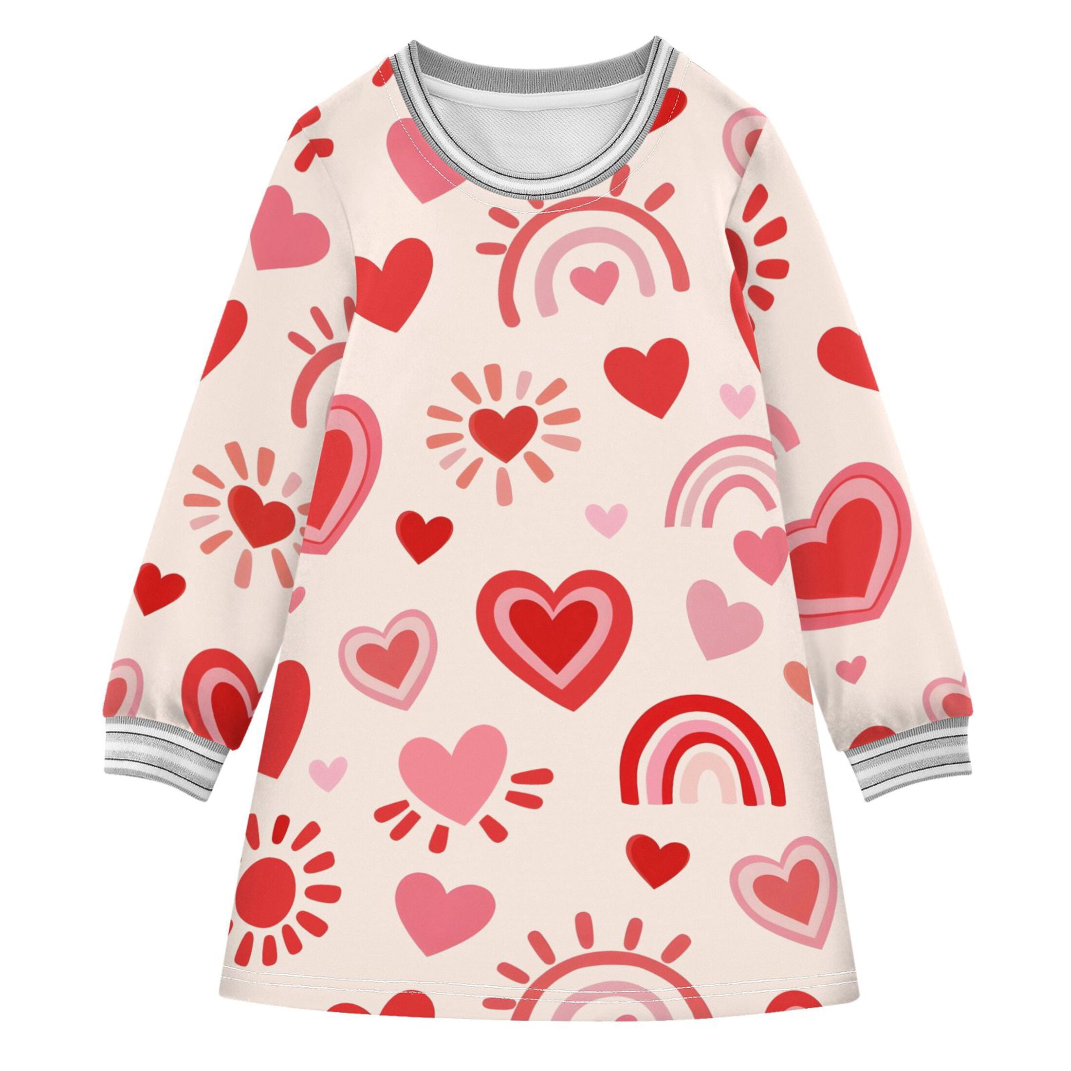 Red Heart Rainbow Pattern Girls'long-sleeved dress Thickened A-dress ...