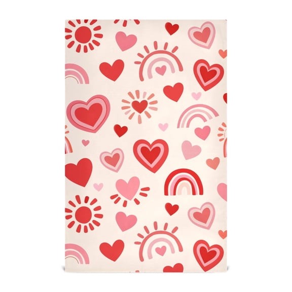 Red Heart Rainbow Pattern Kitchen Towels Waffle Weave Decorative Tea Towels Multi Use Dishcloths 28x18in
