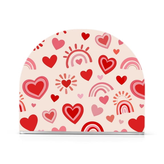 Red Heart Rainbow Pattern Napkin Holder Acrylic Napkin Dispenser Clear Modern Tabletop for Kitchen Counter