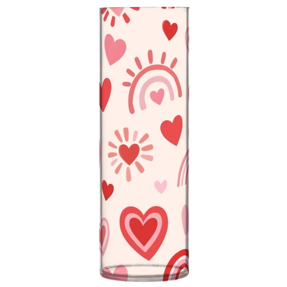 Red Heart Rainbow Pattern Vase Flower Vase Clear Unbreakable Plastic Tall Decorative 11.8in
