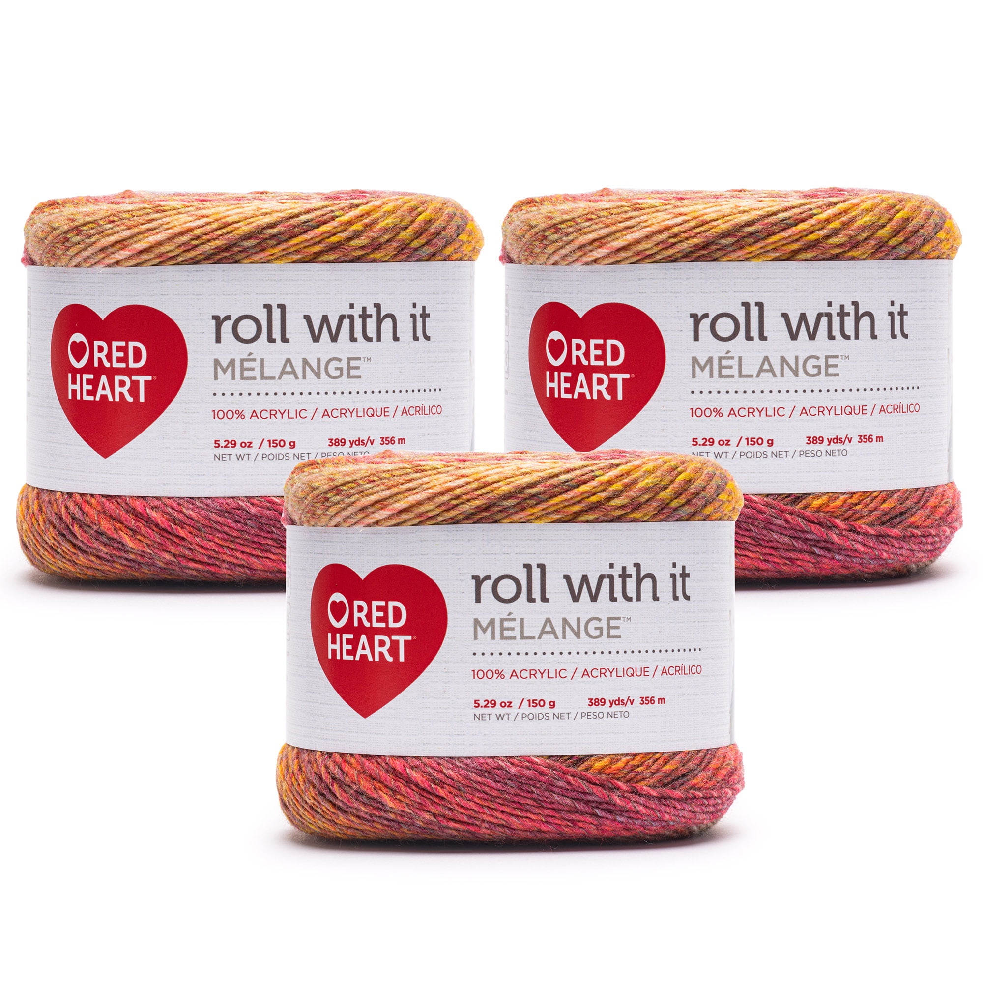 Red Heart® Roll With It Melange™ #4 Worsted (Medium) Acrylic Yarn, Amertrine 5.29oz/150g 389 Yards (3 Pack)