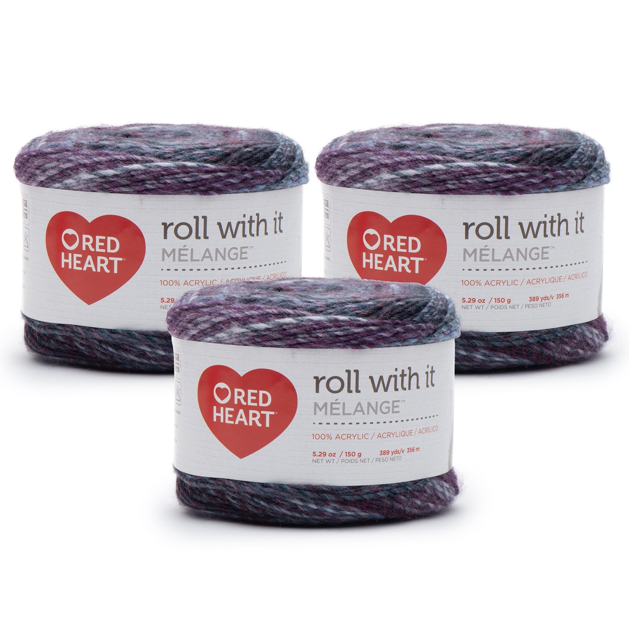Red Heart® Roll With It Melange™ #4 Worsted (Medium) Acrylic Yarn, Autograph 5.29oz/150g 389 Yards (3 Pack)