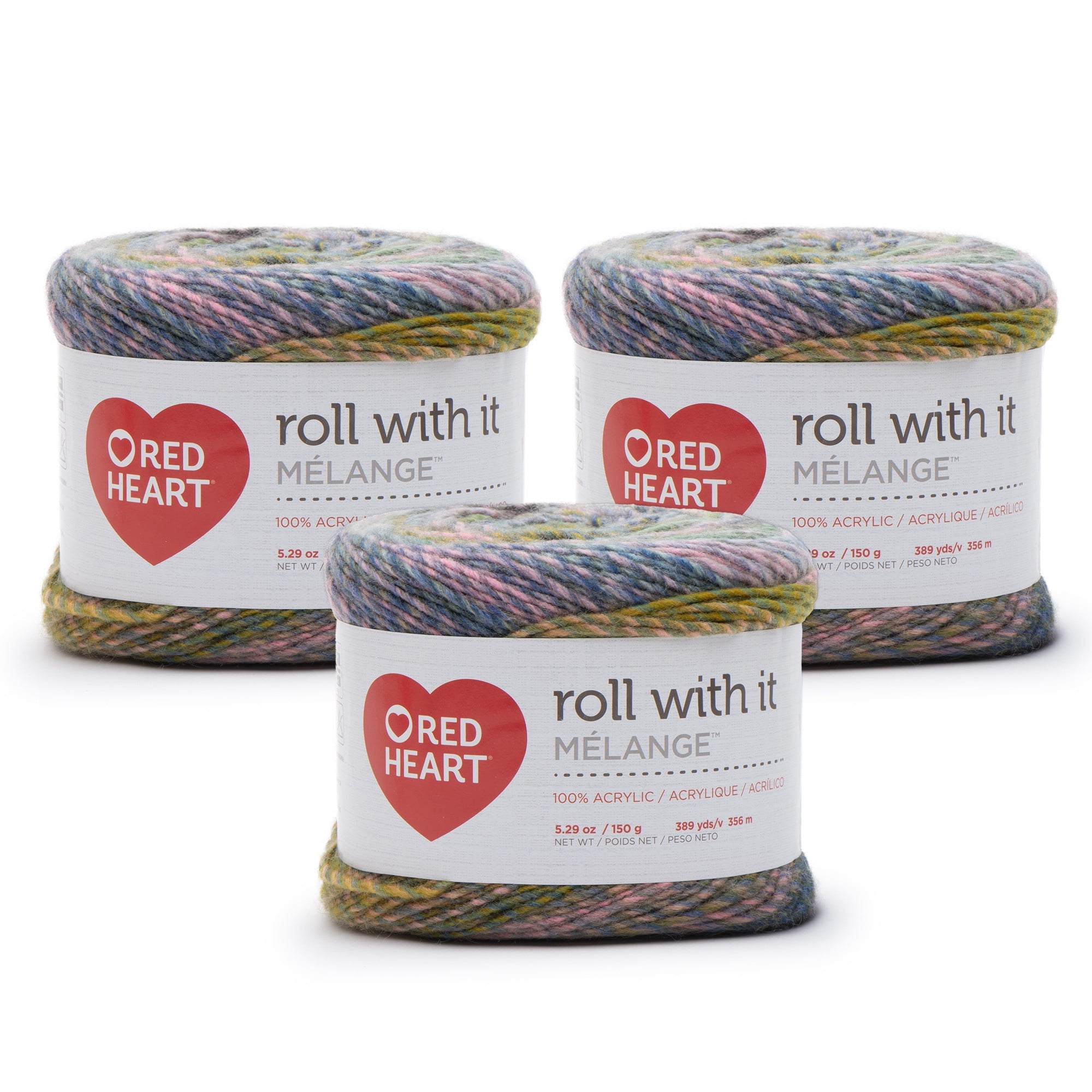 Red Heart® Roll With It Melange™ #4 Worsted (Medium) Acrylic Yarn, Green Room 5.29oz/150g 389 Yards (3 Pack)