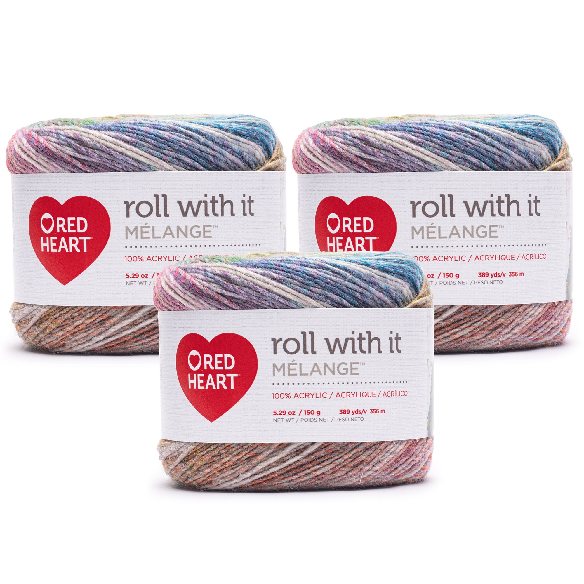 Red Heart® Roll With It Melange™ #4 Worsted (Medium) Acrylic Yarn, Moonlight Topaz 5.29oz/150g 389 Yards (3 Pack)