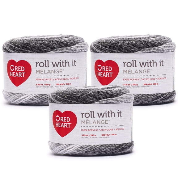 Red Heart® Roll With It Melange™ #4 Worsted (Medium) Acrylic Yarn, Obsidian 5.29oz/150g 389 Yards (3 Pack)