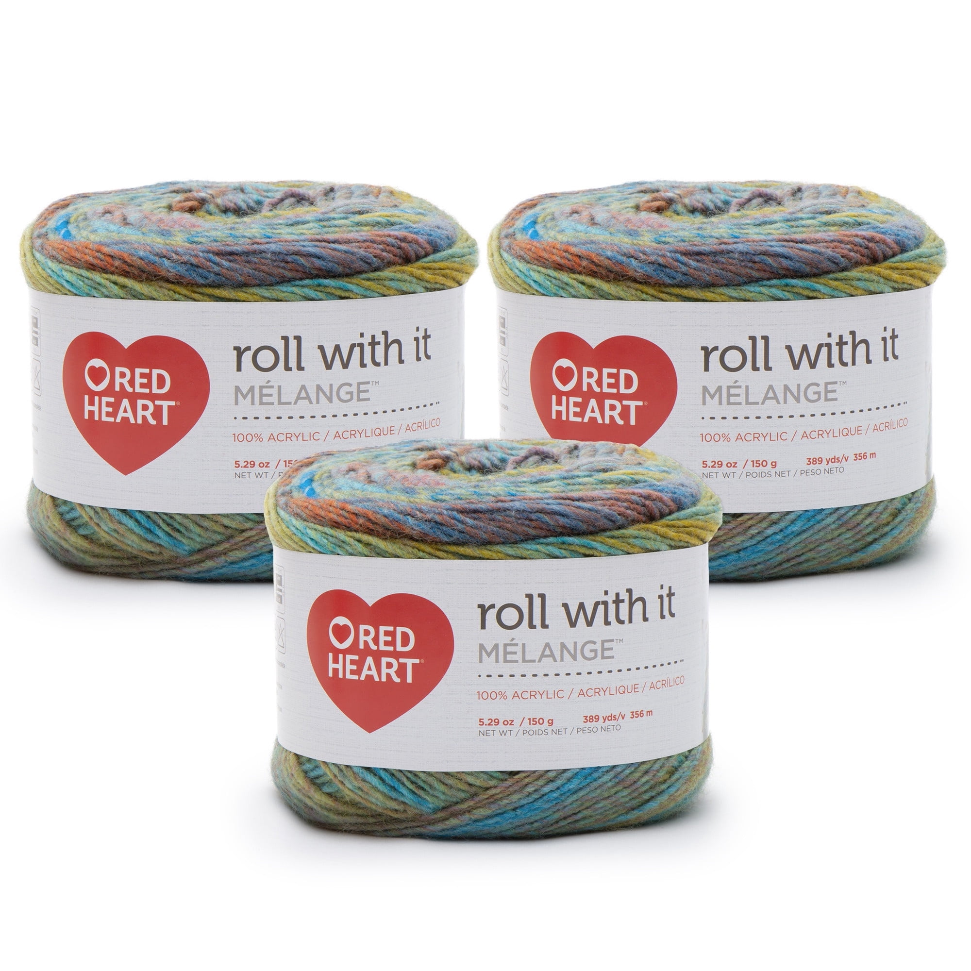 Red Heart Roll with It Melange Medium Acrylic Yarn Worsted #4 Paparazzi 3 Pack