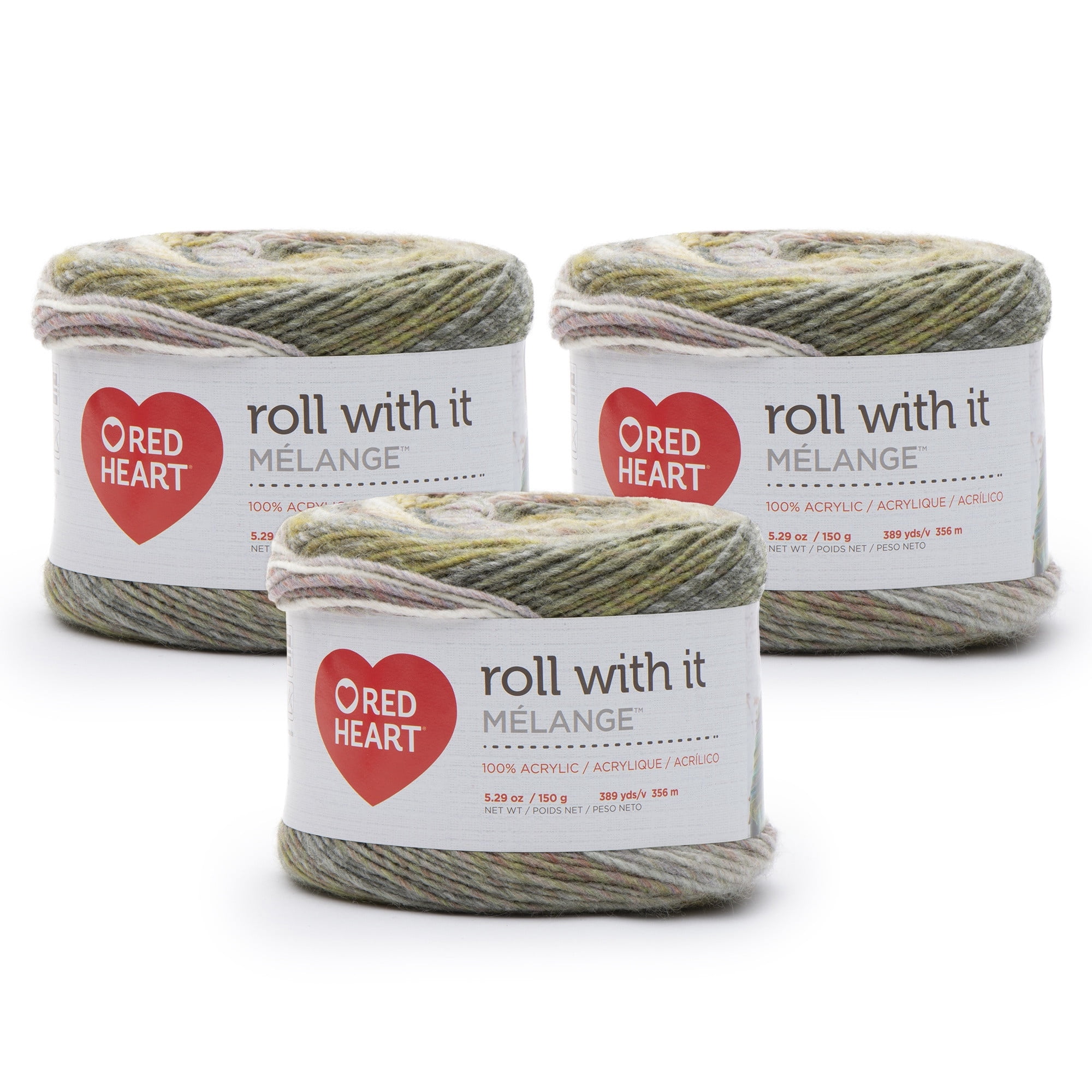 Red Heart® Roll With It Melange™ #4 Worsted (Medium) Acrylic Yarn, Theater 5.29oz/150g 389 Yards (3 Pack)