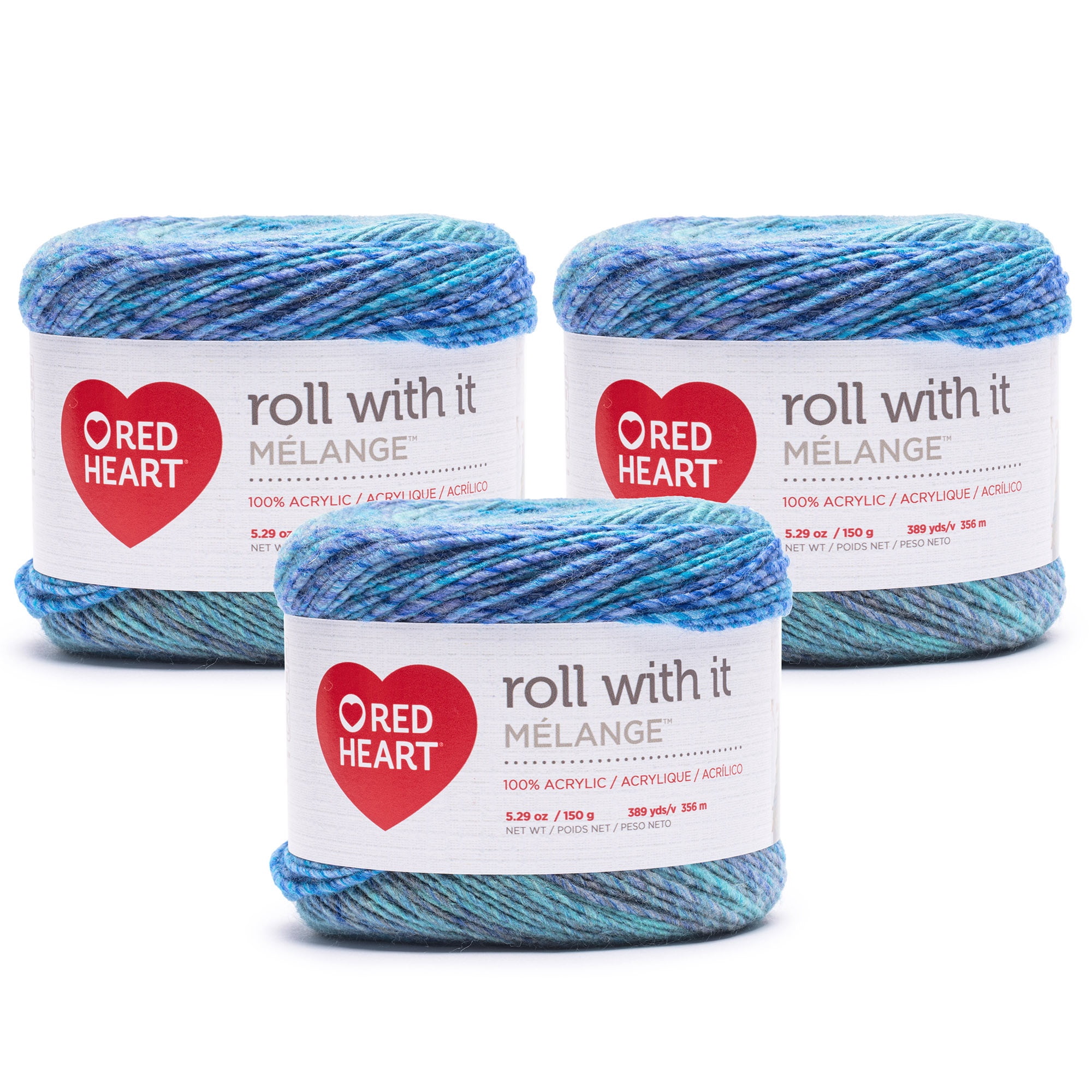 Red Heart® Roll With It Melange™ #4 Worsted (Medium) Acrylic Yarn, Vivianite 5.29oz/150g 389 Yards (3 Pack)