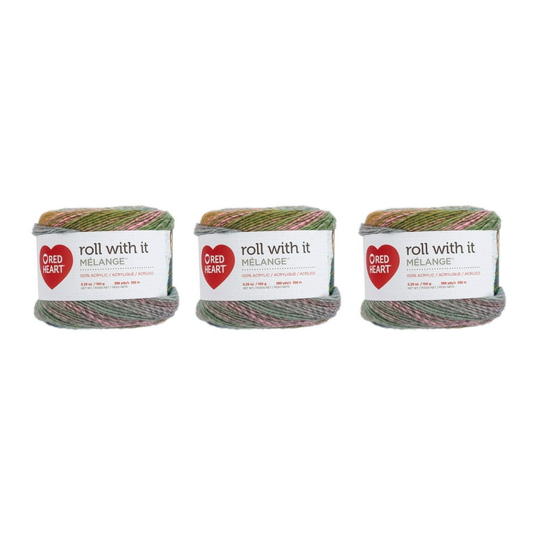 Red Heart Roll With It Melange Green Room Yarn - 3 Pack of 150g/5.3oz -  Acrylic - 4 Medium (Worsted) - 389 Yards - Knitting/Crochet 