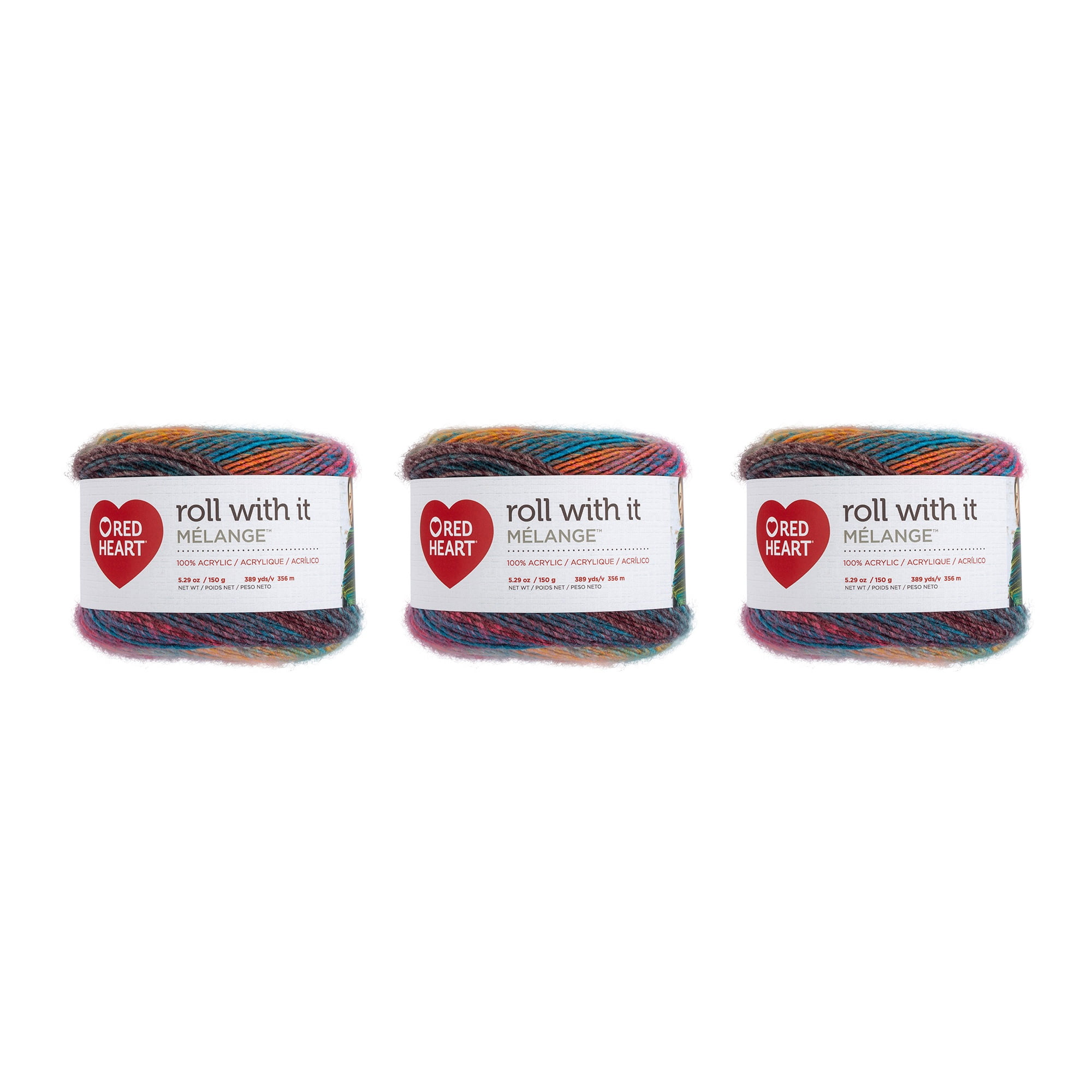Red Heart Roll With It Melange Show Time Yarn - 3 Pack of 150g/5.3oz