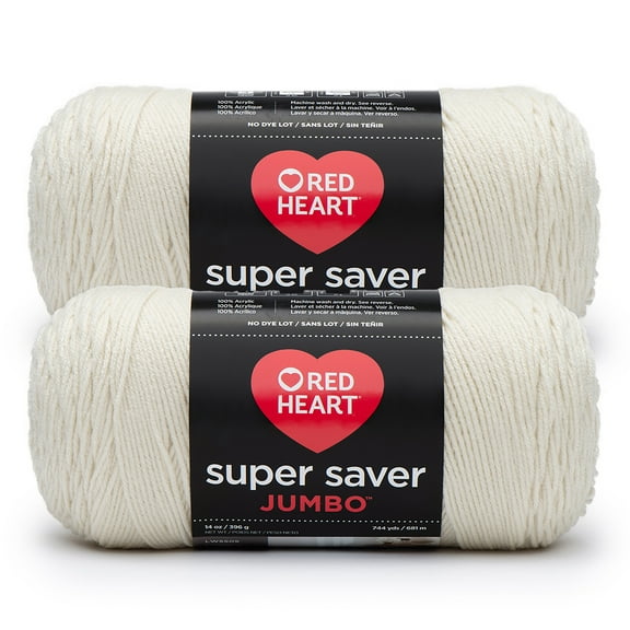 Red Heart® Super Saver Jumbo™ #4 Worsted Acrylic Yarn, Aran 14oz/396g 744 Yards (2 Pack)