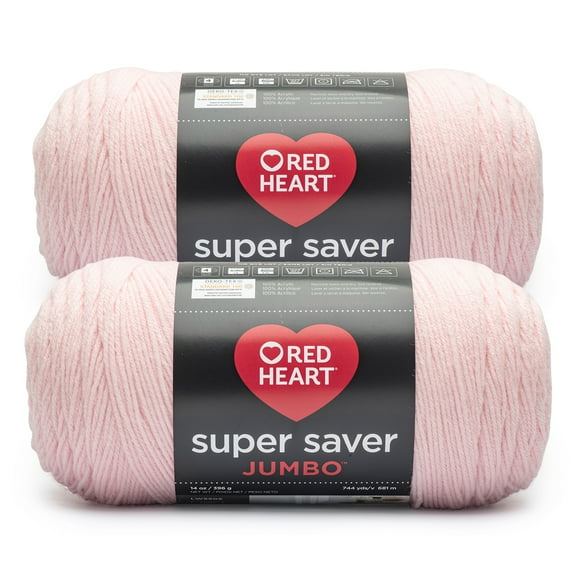 Red Heart® Super Saver Jumbo™ #4 Worsted Acrylic Yarn, Baby pink 14oz/396g 744 Yards (2 Pack)