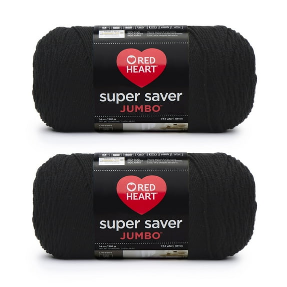 Red Heart® Super Saver Jumbo™ #4 Worsted Acrylic Yarn, Black 14oz/396g 744 Yards (2 Pack)