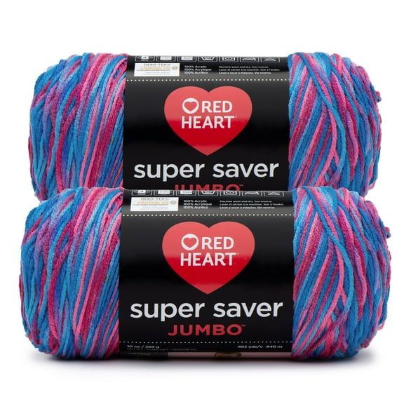 Red Heart® Super Saver Jumbo™ #4 Worsted Acrylic Yarn, Bonbon 10oz/283g 482 Yards (2 Pack)