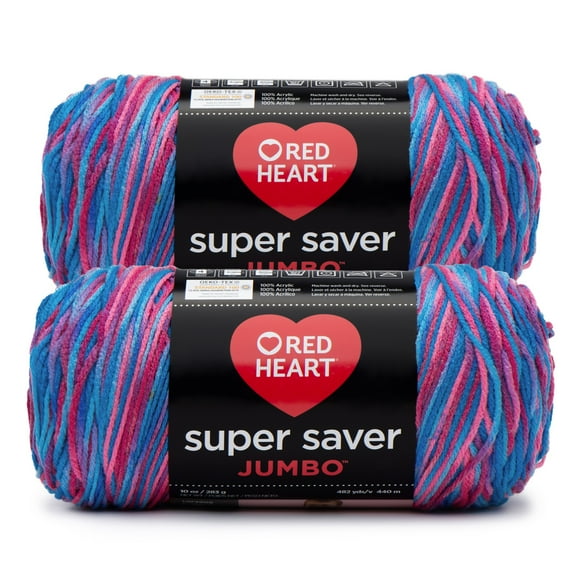 Red Heart® Super Saver Jumbo™ #4 Worsted Acrylic Yarn, Bonbon 10oz/283g 482 Yards (2 Pack)