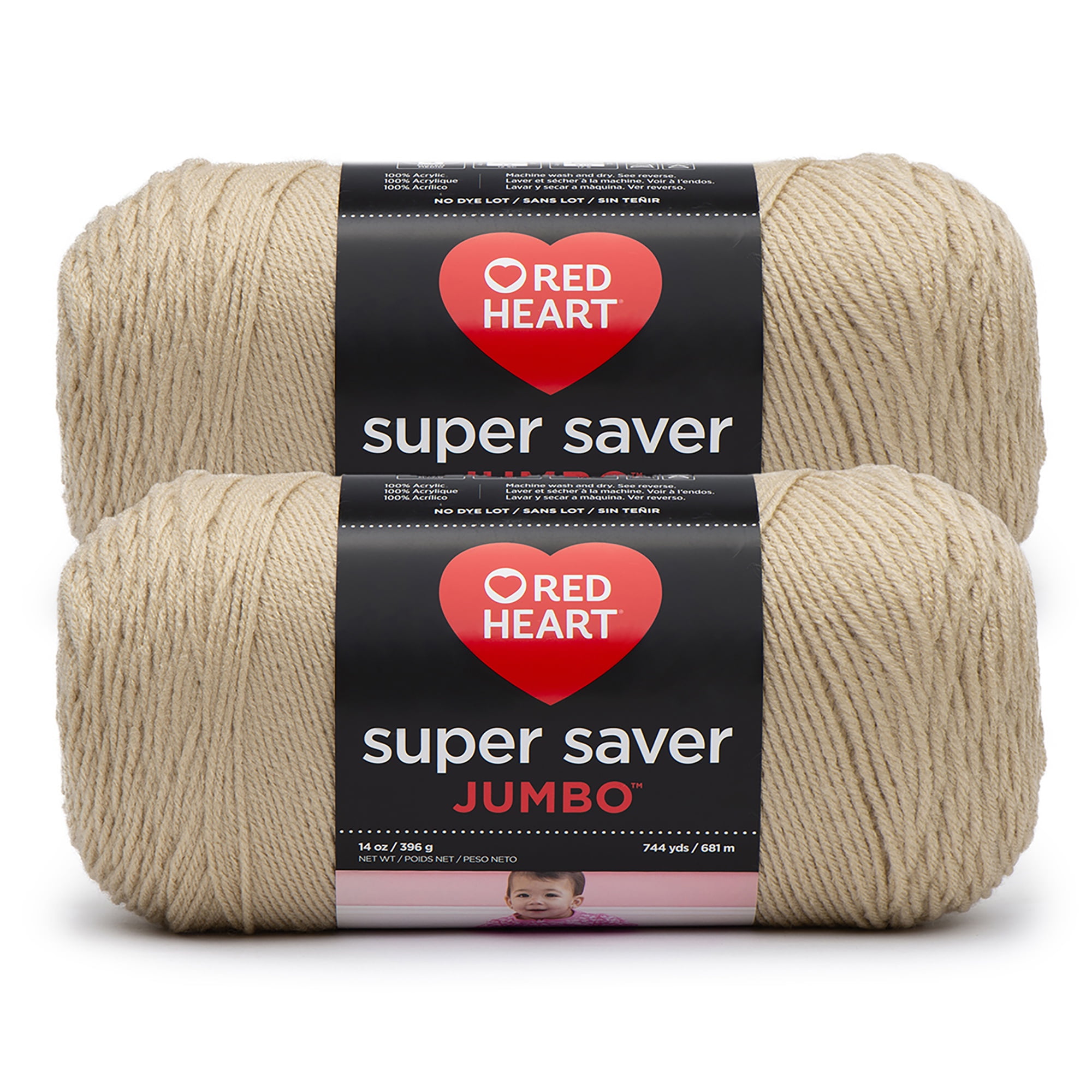 Red Heart® Super Saver Jumbo™ #4 Worsted Acrylic Yarn, Buff 14oz/396g 744 Yards (2 Pack)