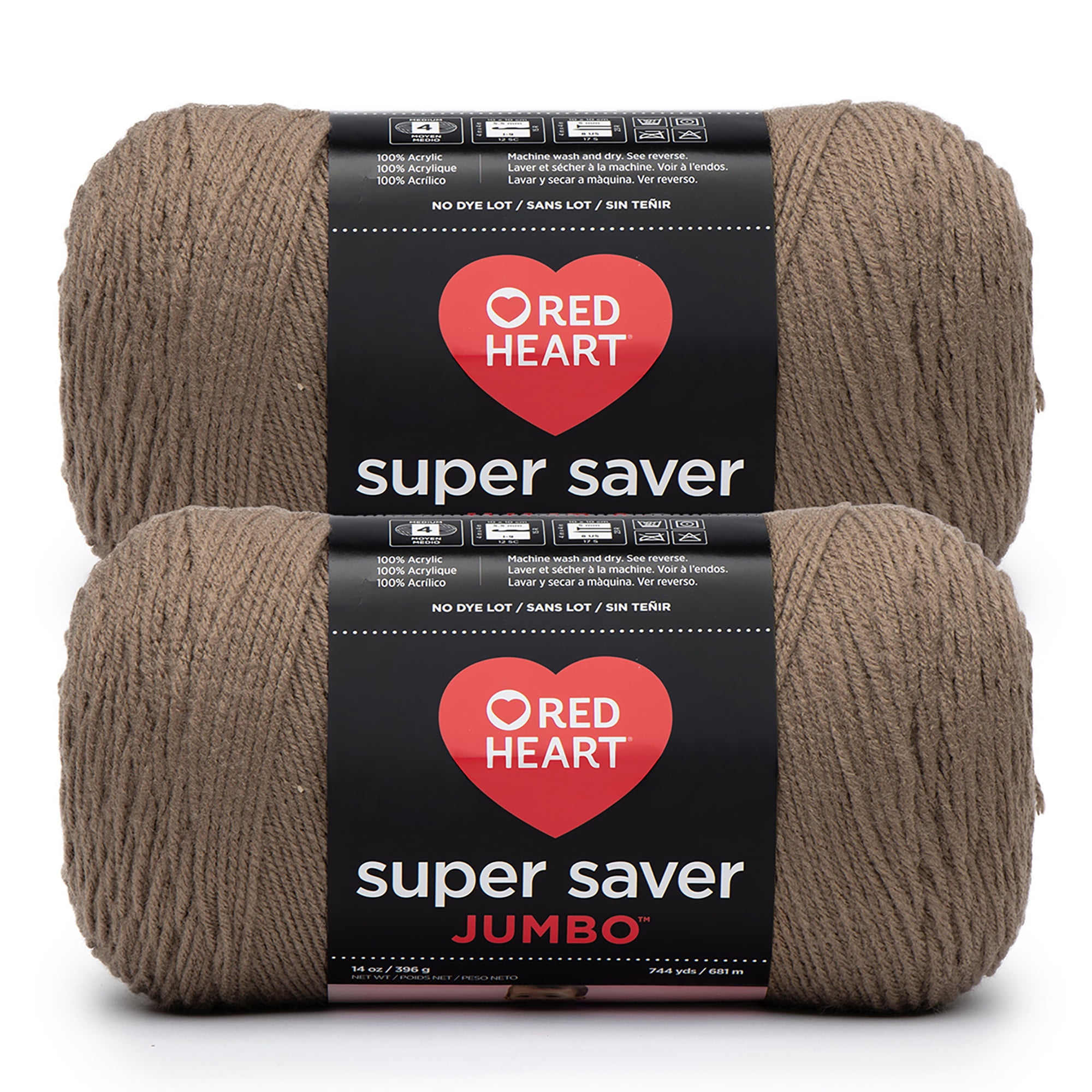 Red Heart® Super Saver Jumbo™ #4 Worsted Acrylic Yarn, Cafelatte 14oz/396g 744 Yards (2 Pack)