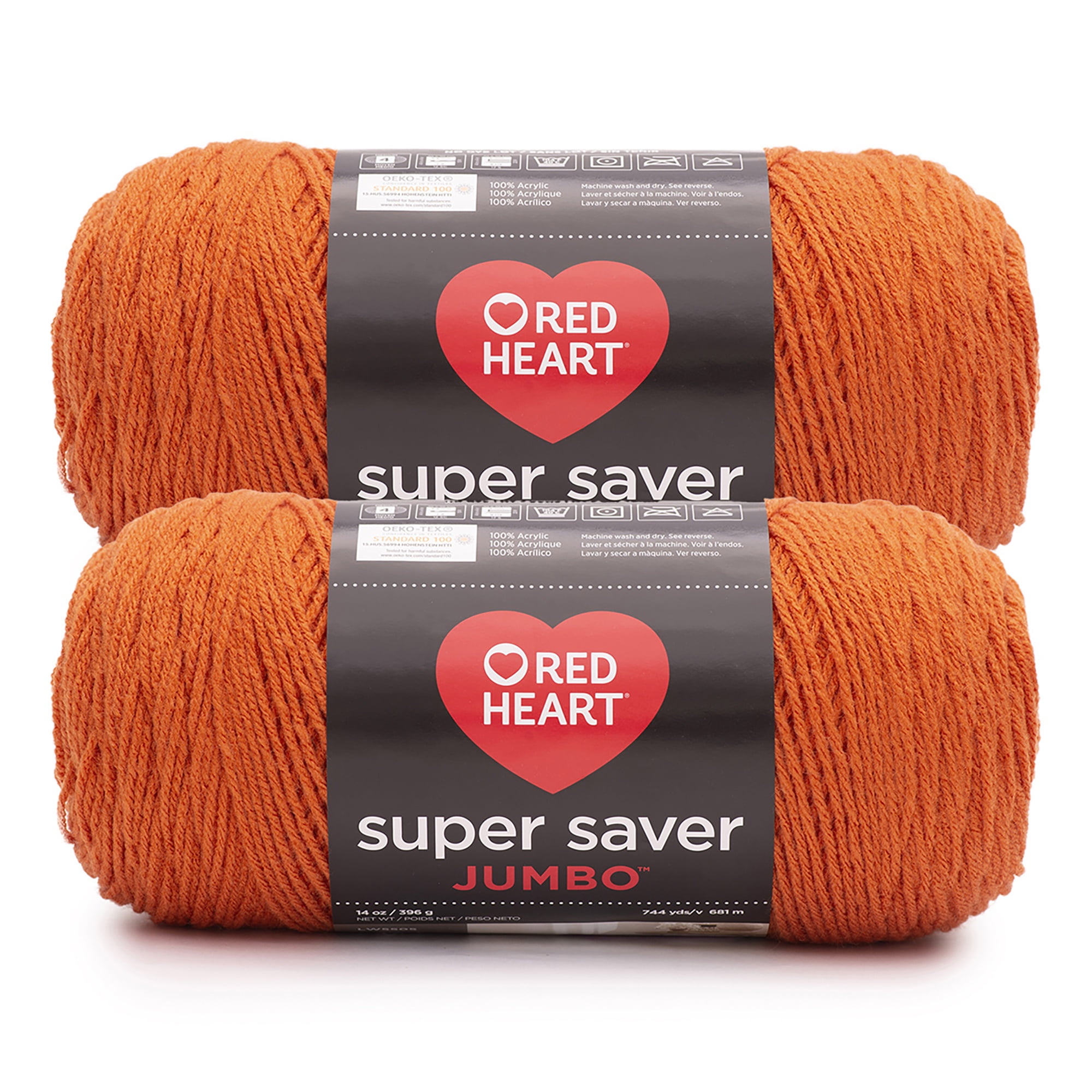 Red Heart® Super Saver Jumbo™ #4 Worsted Acrylic Yarn, Carrot 14oz/396g 744 Yards (2 Pack)
