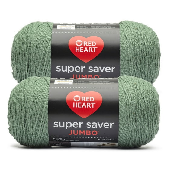 Red Heart® Super Saver Jumbo™ #4 Worsted Acrylic Yarn, Light sage 14oz/396g 744 Yards (2 Pack)