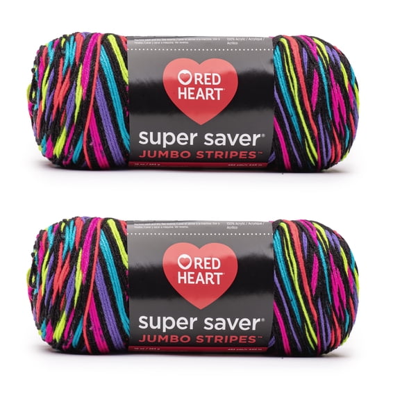 Red Heart® Super Saver Jumbo™ #4 Worsted Acrylic Yarn, Neon stripe 10oz/283g 482 Yards (2 Pack)