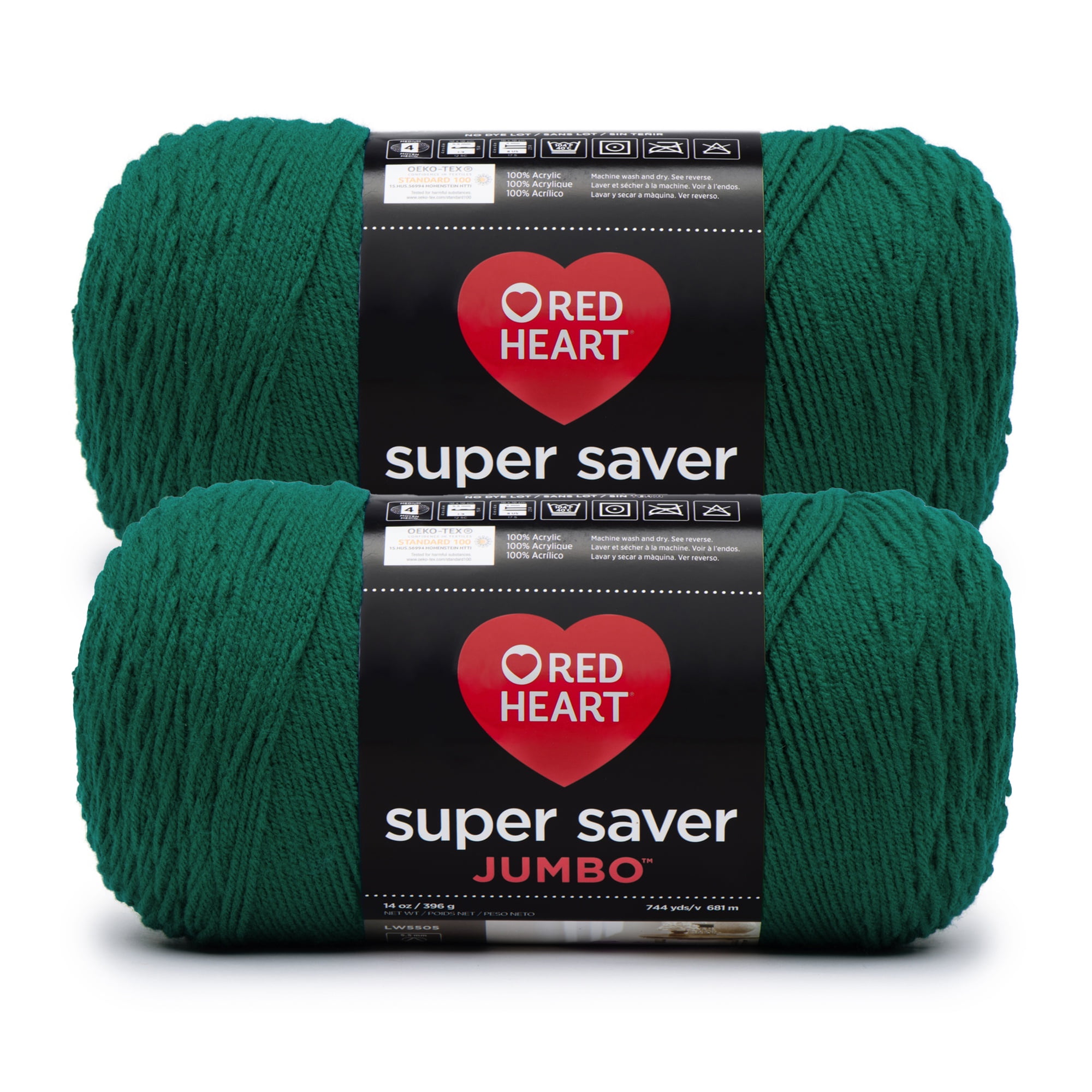 Red Heart® Super Saver Jumbo™ #4 Worsted Acrylic Yarn, Paddygreen 14oz/396g 744 Yards (2 Pack)