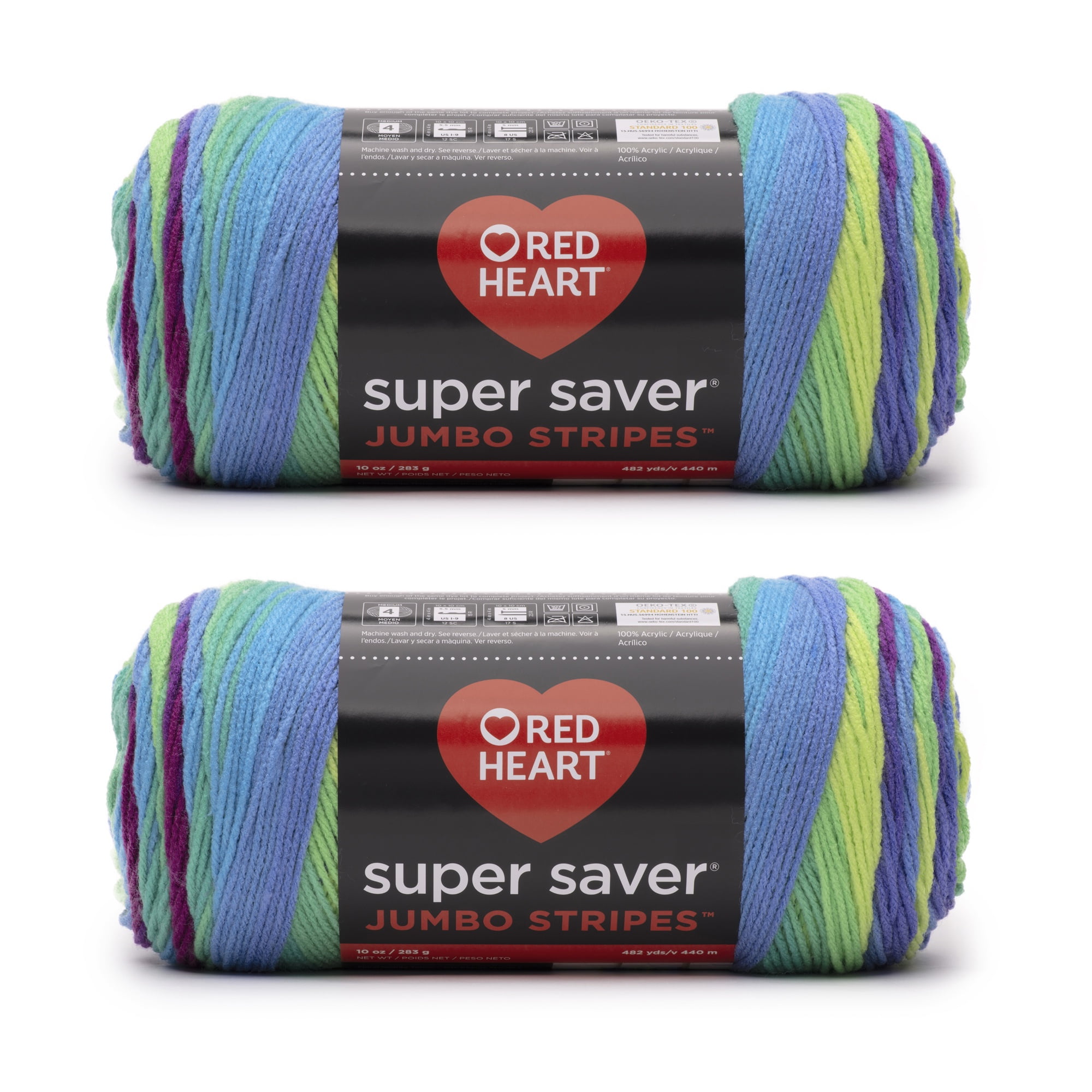 Red Heart® Super Saver Jumbo™ #4 Worsted Acrylic Yarn, Parrot stripe 10oz/283g 482 Yards (2 Pack)