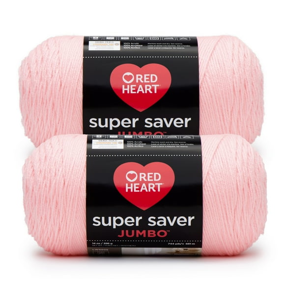 Red Heart® Super Saver Jumbo™ #4 Worsted Acrylic Yarn, Petalpink 14oz/396g 744 Yards (2 Pack)