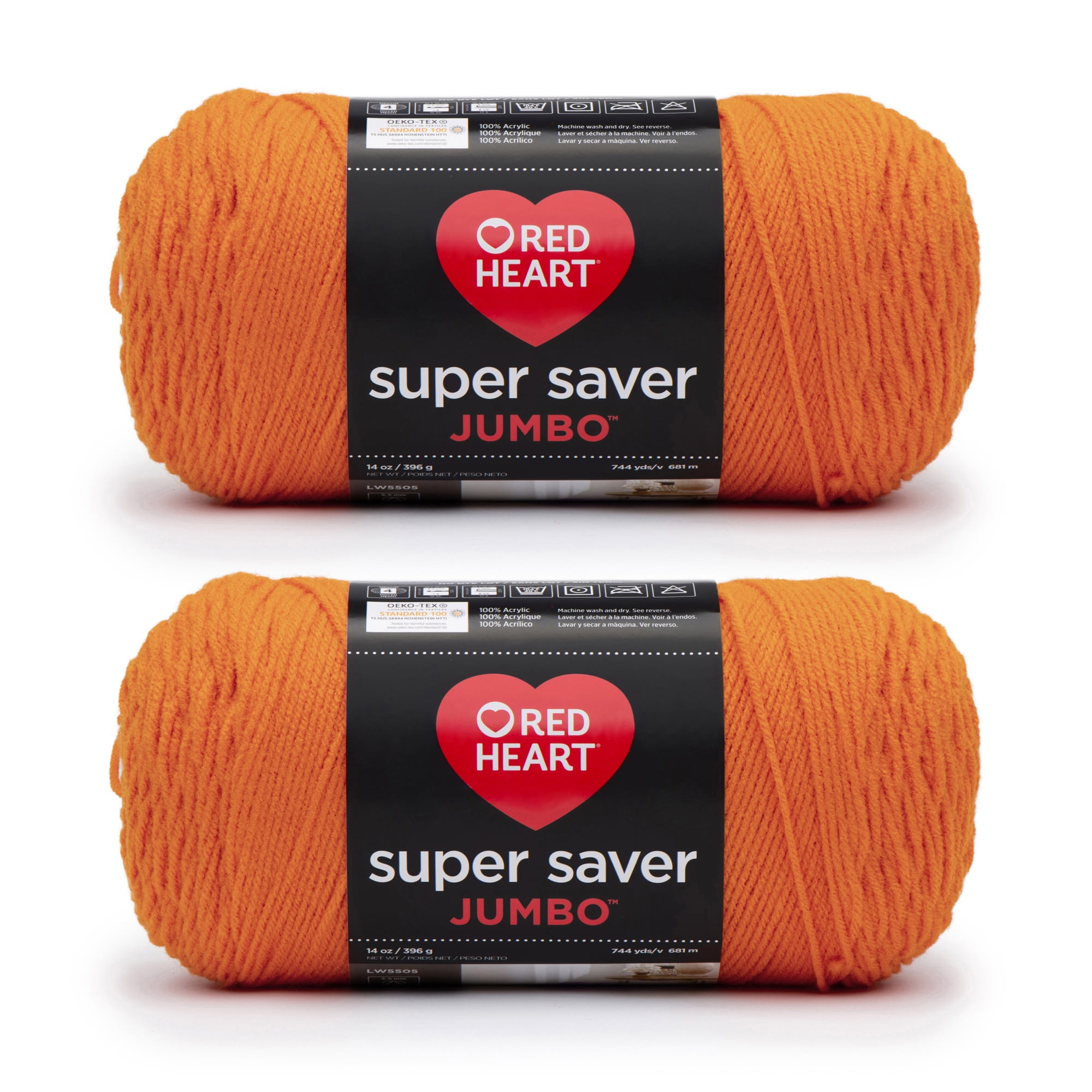 Red Heart® Super Saver Jumbo™ #4 Worsted Acrylic Yarn, Pumpkin 14oz/396g 744 Yards (2 Pack)