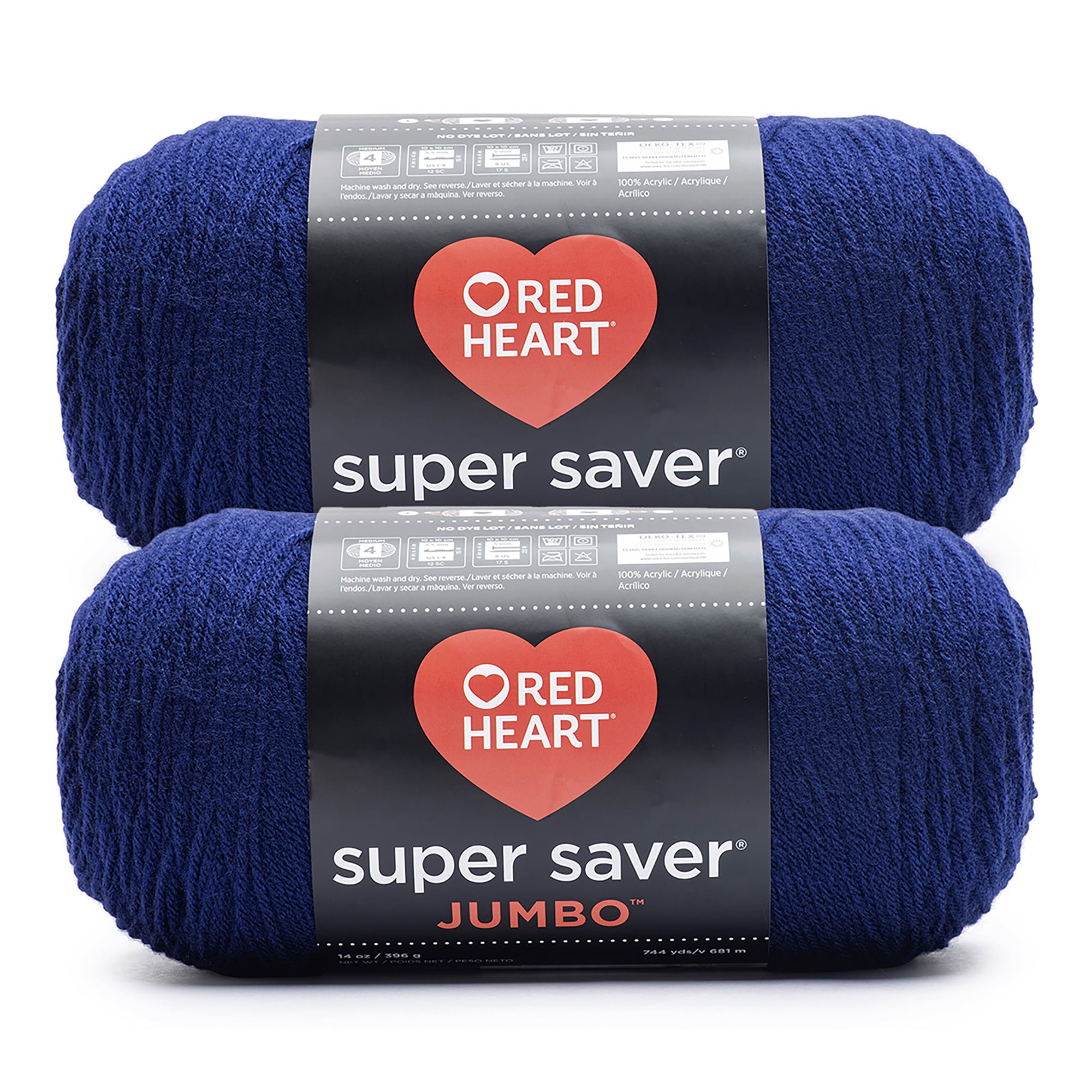 Red Heart® Super Saver Jumbo™ #4 Worsted Acrylic Yarn, Softnavy 14oz/396g 744 Yards (2 Pack)