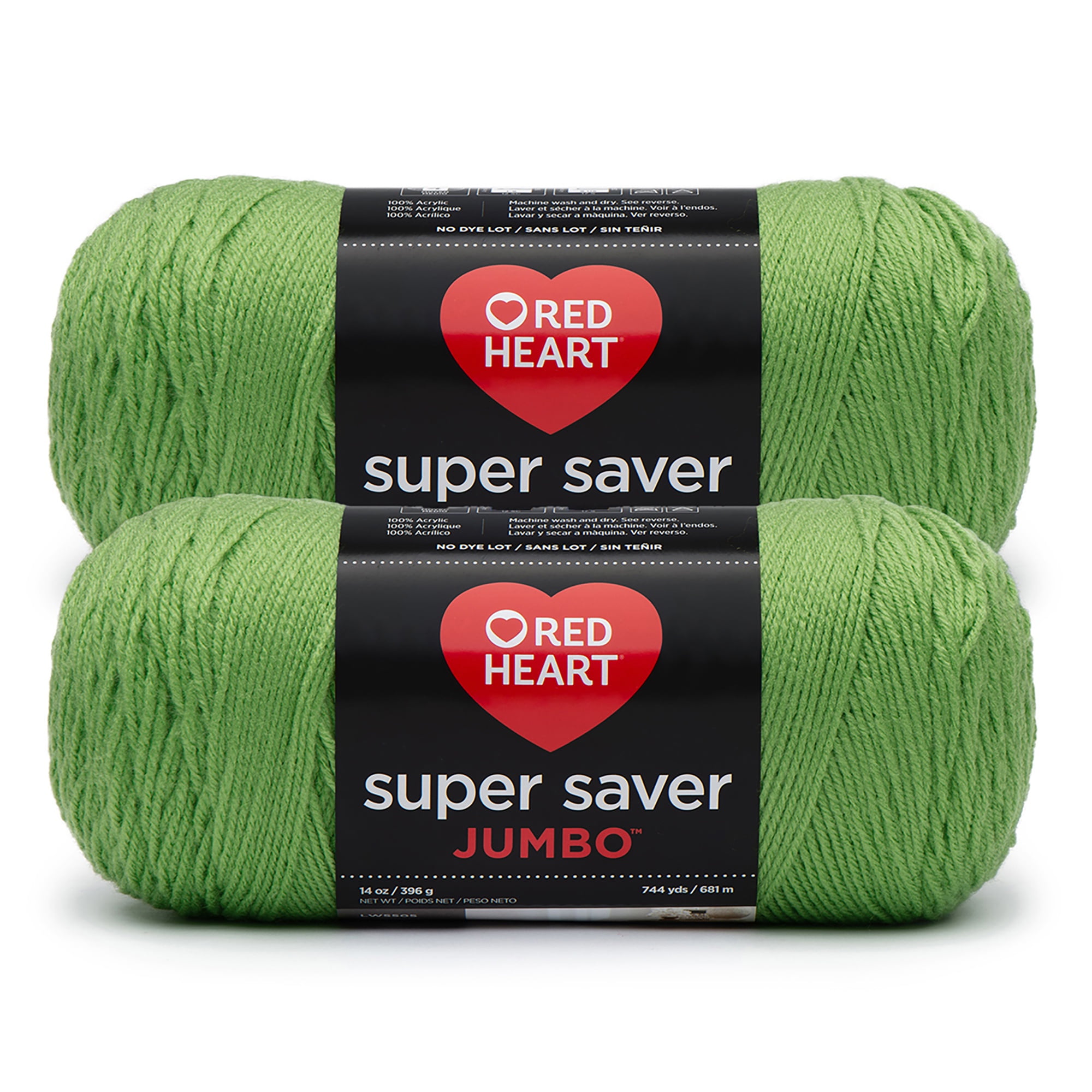 Red Heart® Super Saver Jumbo™ #4 Worsted Acrylic Yarn, Springgreen 14oz/396g 744 Yards (2 Pack)