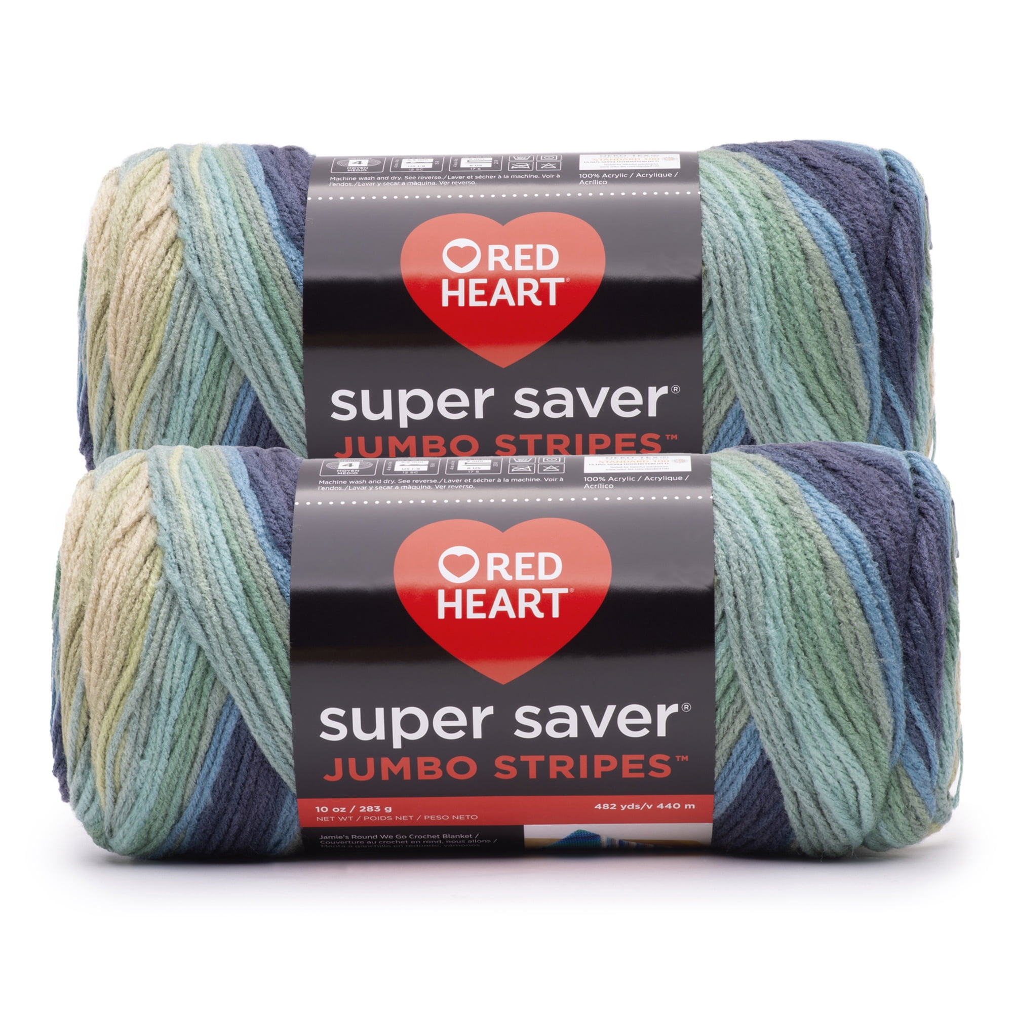 Red Heart® Super Saver Jumbo™ #4 Worsted Acrylic Yarn, Sutherland str 10oz/283g 482 Yards (2 Pack)