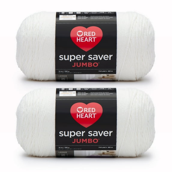 Red Heart® Super Saver Jumbo™ #4 Worsted Acrylic Yarn, White 14oz/396g 744 Yards (2 Pack)