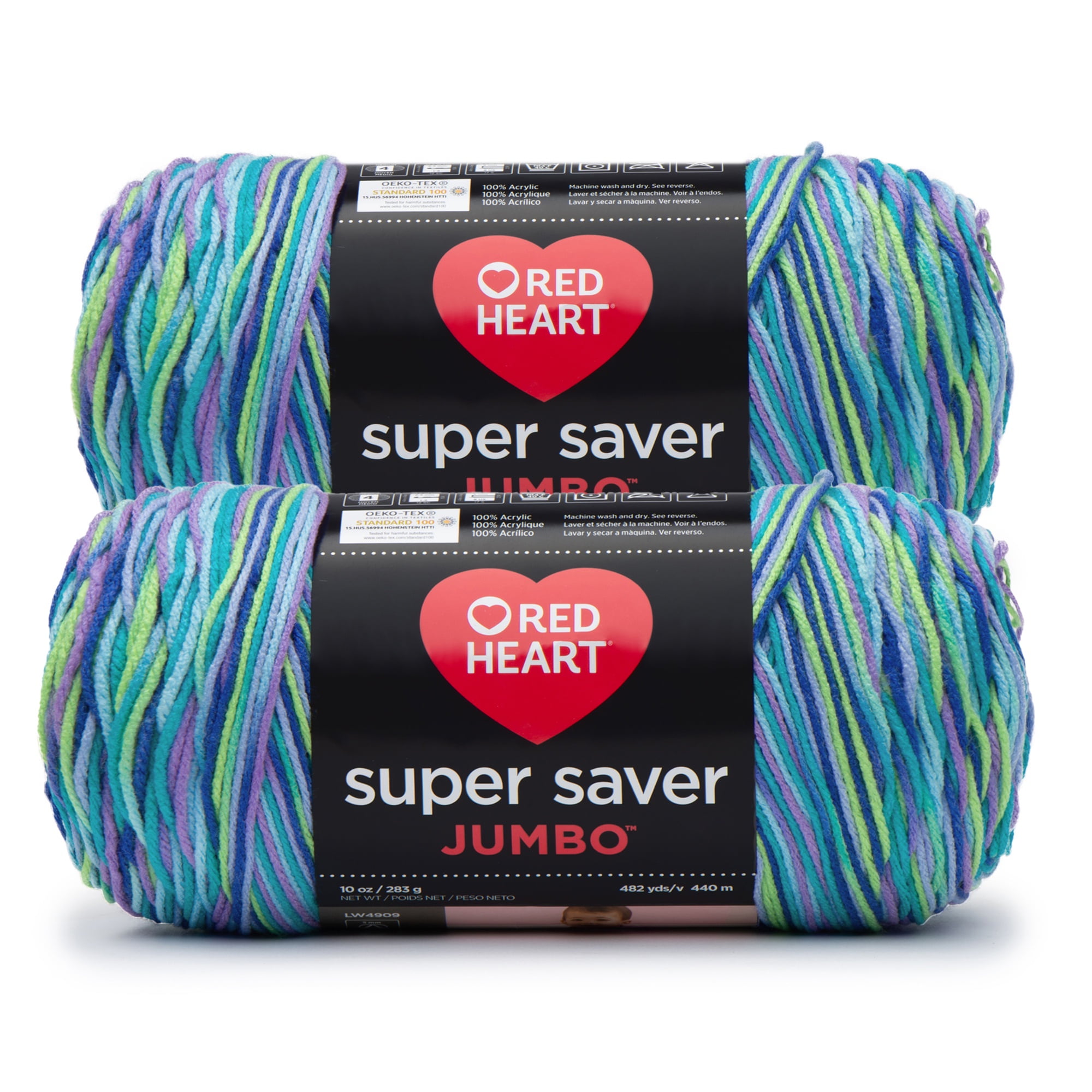 Red Heart® Super Saver Jumbo™ #4 Worsted Acrylic Yarn, Wildflower 10oz/283g 482 Yards (2 Pack)