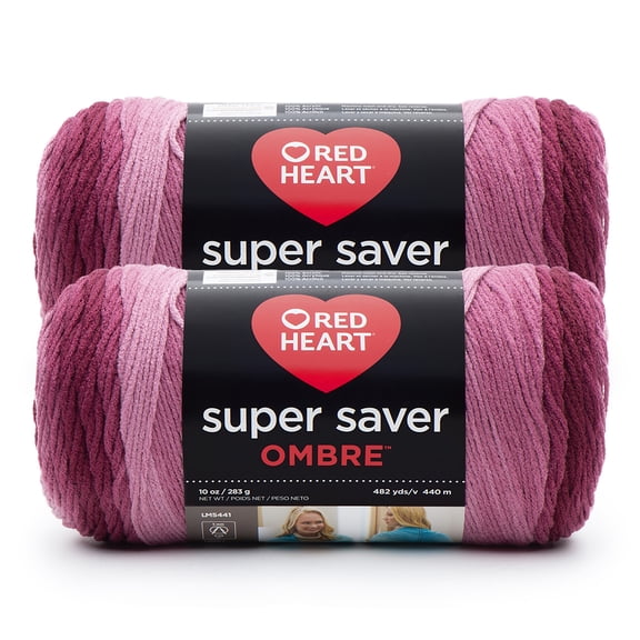 Red Heart® Super Saver Ombre™ #4 Worsted Acrylic Yarn, Anemone 10oz/283g #482 Yards (2 Pack)