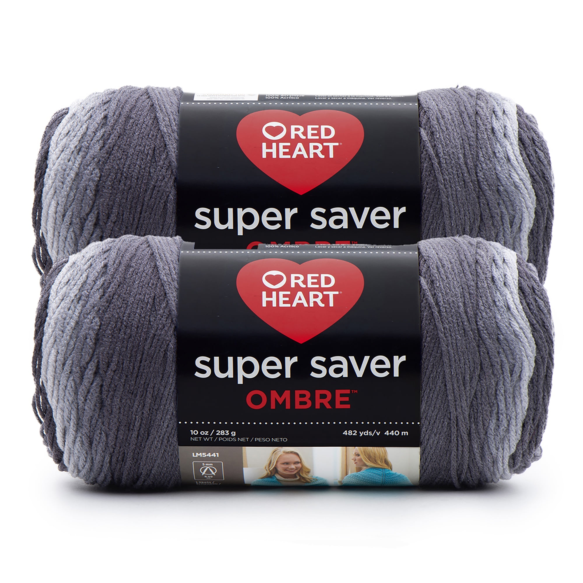 Red Heart® Super Saver Ombre™ #4 Worsted Acrylic Yarn, Anthracite 10oz/283g #482 Yards (2 Pack)