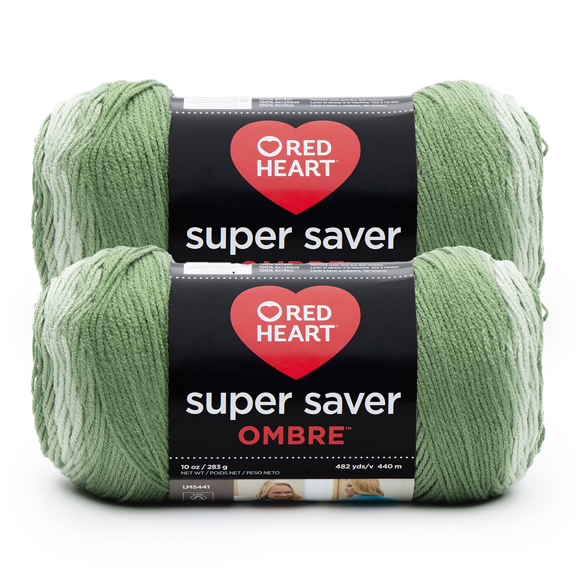 Red Heart® Super Saver Ombre™ #4 Worsted Acrylic Yarn, Green apple 10oz/283g #482 Yards (2 Pack)