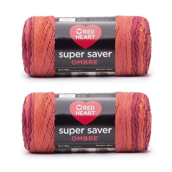 Red Heart® Super Saver Ombre™ #4 Worsted Acrylic Yarn, Hotsauce 10oz/283g #482 Yards (2 Pack)