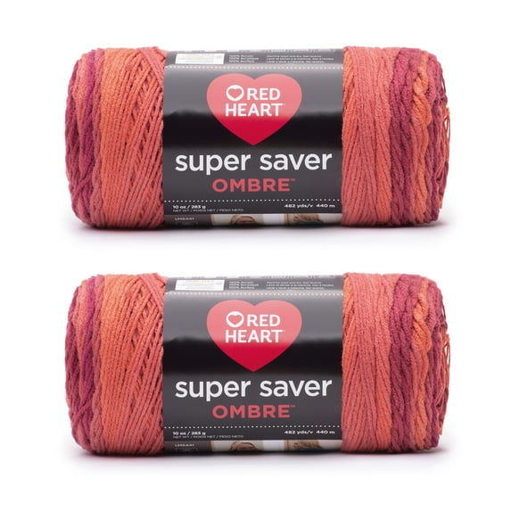 Red Heart® Super Saver Ombre™ #4 Worsted Acrylic Yarn, Hotsauce 10oz/283g #482 Yards (2 Pack)