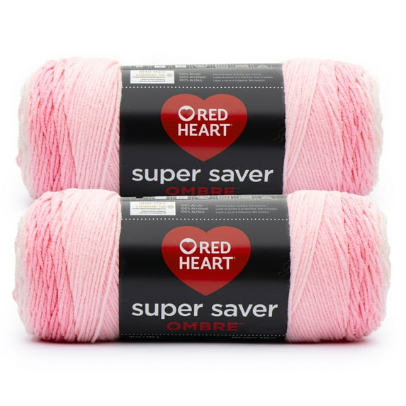 Red Heart® Super Saver Ombre™ #4 Worsted Acrylic Yarn, Light pink 10oz/283g #482 Yards (2 Pack)