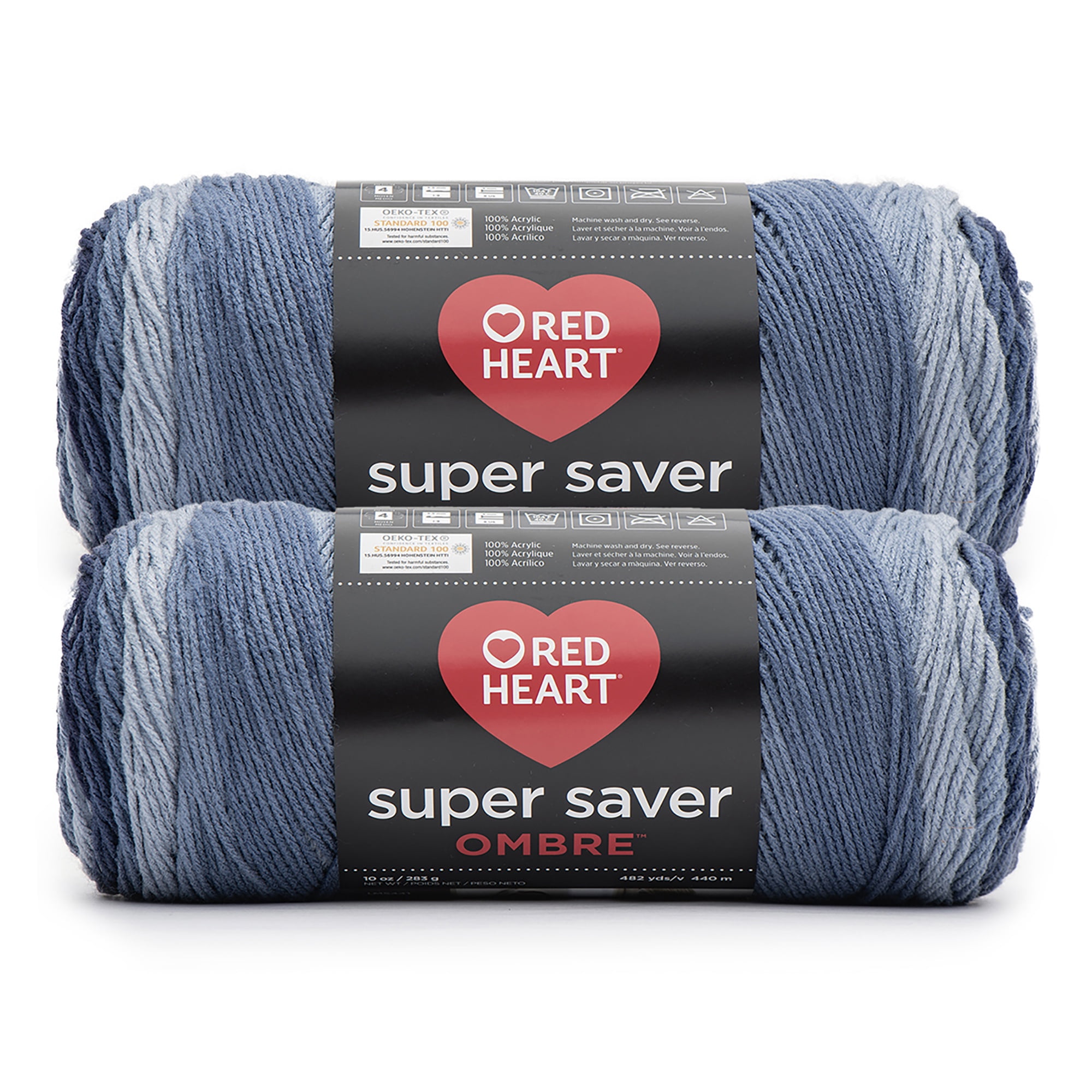 Red Heart® Super Saver Ombre™ #4 Worsted Acrylic Yarn, Navy 10oz/283g #482 Yards (2 Pack)