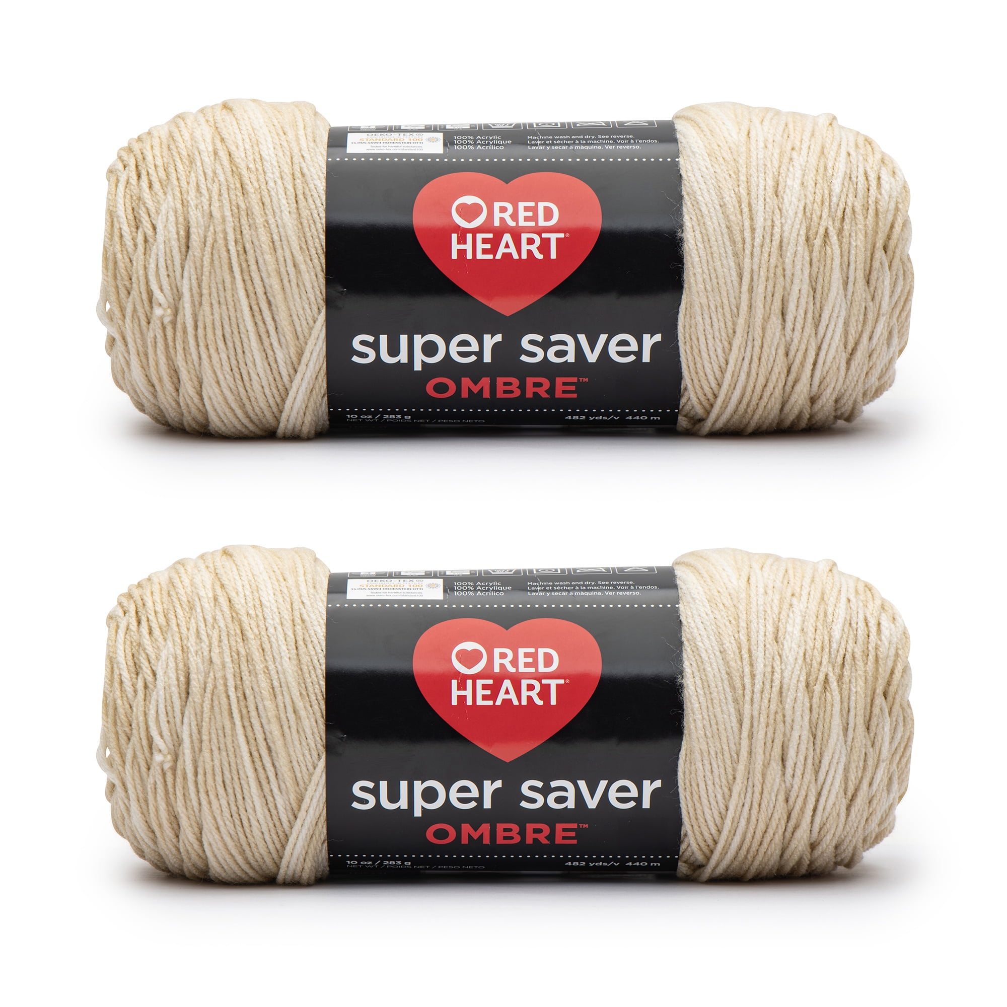 Red Heart® Super Saver Ombre™ #4 Worsted Acrylic Yarn, Sand 10oz/283g #482 Yards (2 Pack)
