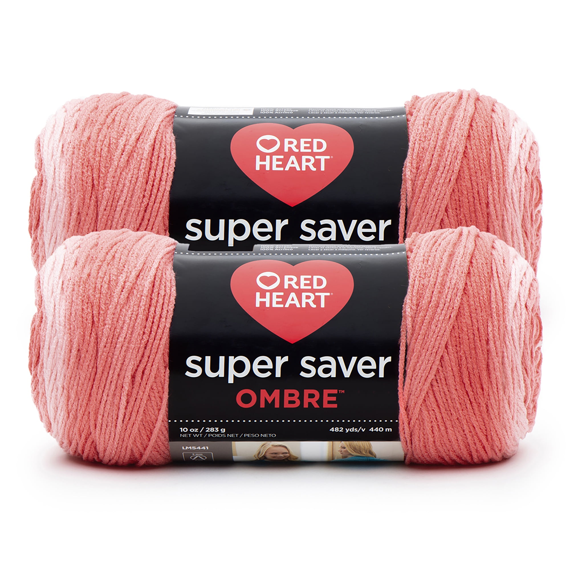Red Heart® Super Saver Ombre™ #4 Worsted Acrylic Yarn, Sea coral 10oz/283g #482 Yards (2 Pack)